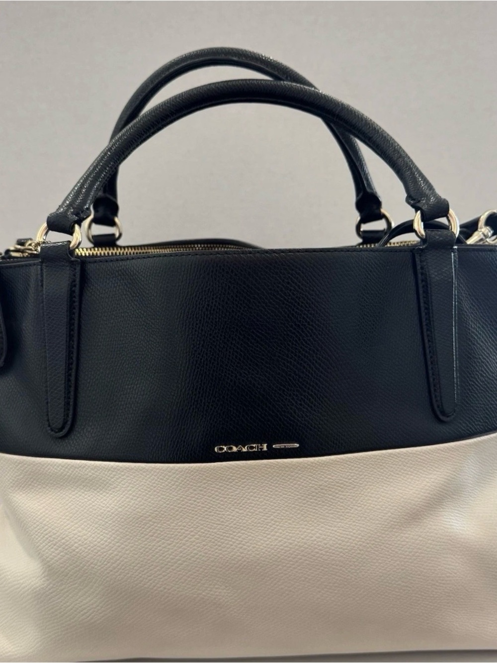 Coach Two-Tone Black and Cream Leather Tote-needs a touch of love